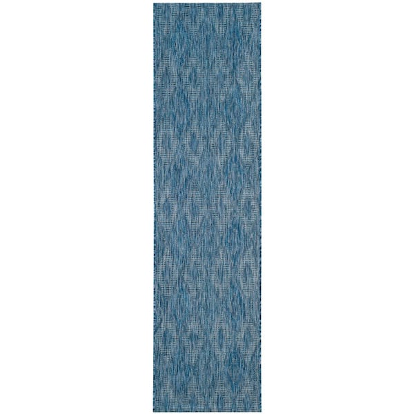 Courtyard Navy/Navy 2 ft. x 18 ft. Solid Color Diamond Indoor/Outdoor Runner Rug