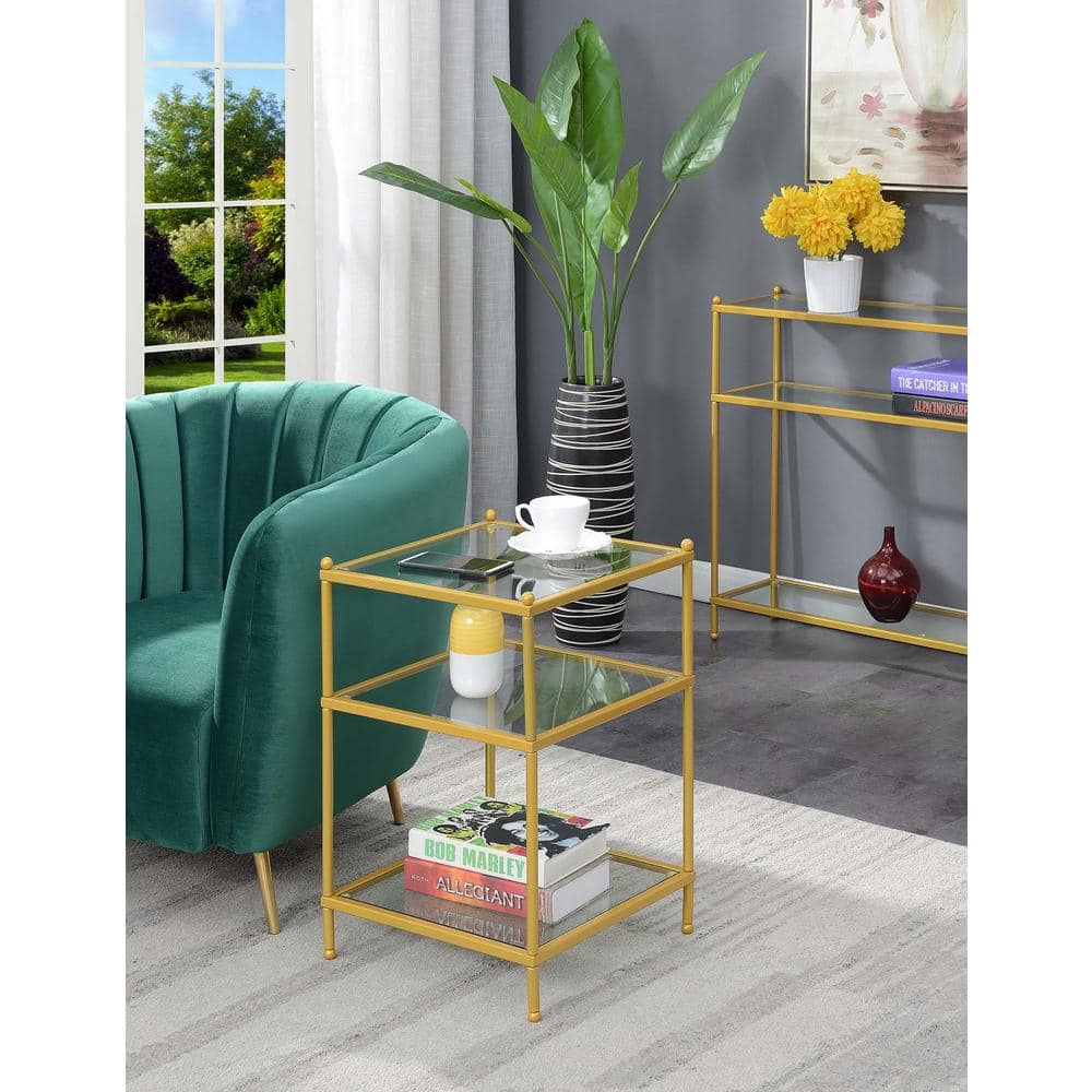 Gold and Clear Glass 3-Tier End Table