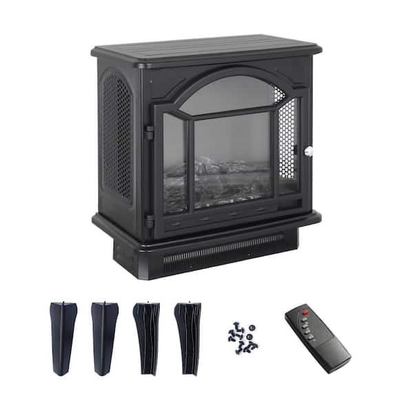 18 in. Freestanding 3D Flame Infrared Quartz Electric Fireplace in Black with Remote Control