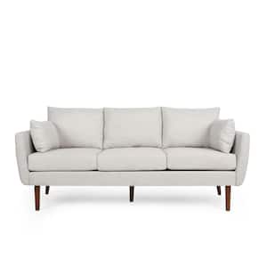 Marengo 76.5 in. Wide Beige and Walnut 3-Seat Square Arm Fabric Straight Fabric Sofa