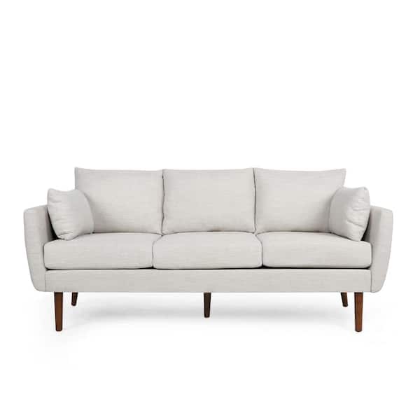 Noble House Marengo 76.5 in. Wide Beige and Walnut 3-Seat Square Arm Fabric Straight Fabric Sofa