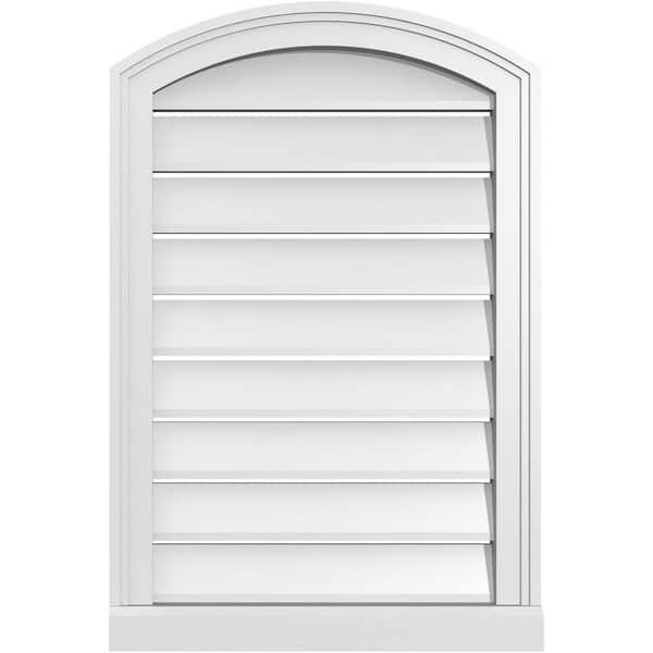 Ekena Millwork 20 in. x 28 in. Arch Top Surface Mount PVC Gable Vent: Decorative with Brickmould Sill Frame