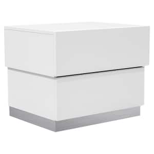 Florence 2 -Drawer White Modern Nightstand 20 in. H x 23 in. W x 18 in. D