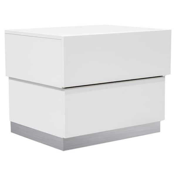 Best Master Furniture Florence 2 -Drawer White Modern Nightstand 20 in. H x 23 in. W x 18 in. D