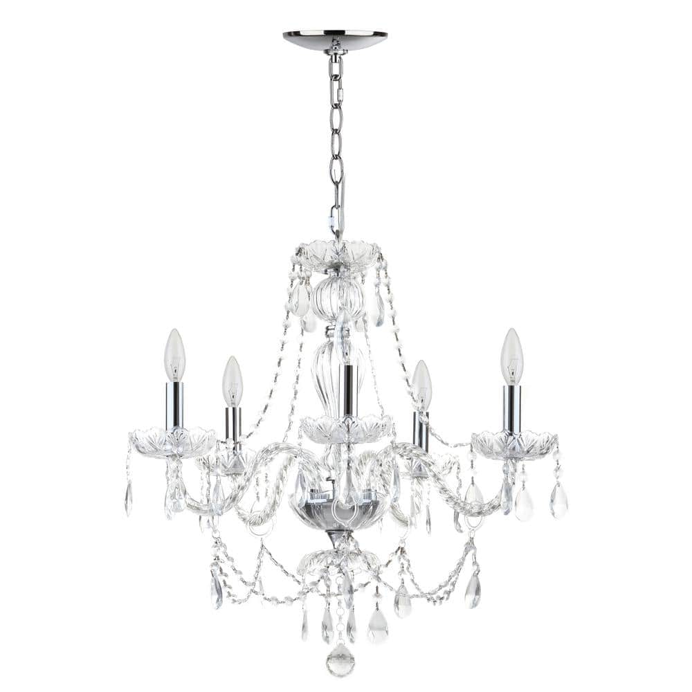 Chrome and Crystal 5-Light Adjustable Chandelier