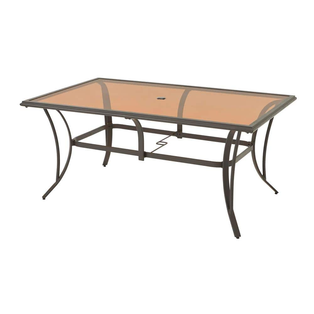 Riverbrook espresso brown rectangular steel slat store top outdoor patio dining table