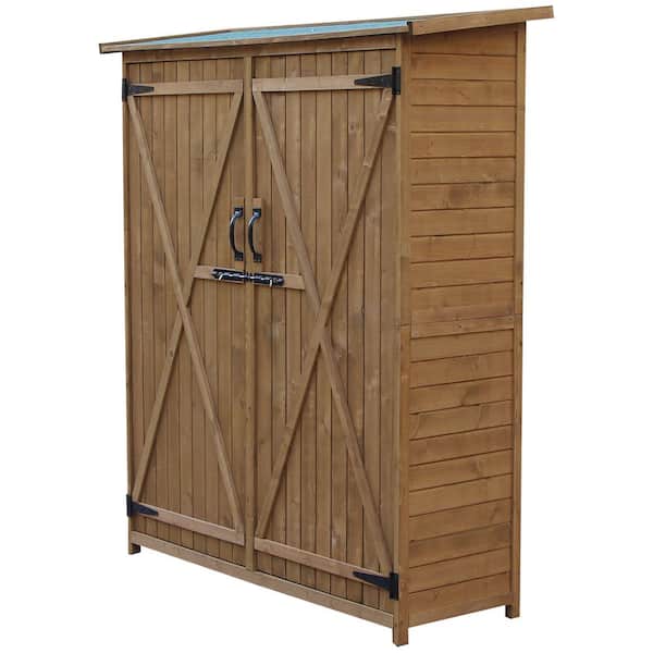 Outsunny Fir Wood Storage Shed Waterproof Outdoor Tool Organizer Cabinet for Garden Backyard with Lockable Doors