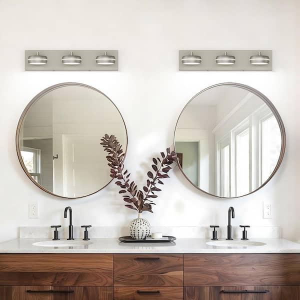 20.47 in. 3-Light Nickel LED Bathroom Vanity Light with Dimmable 5500K Light