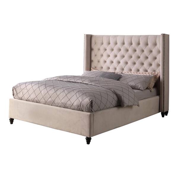 Best Master Furniture Thea Velour Beige Platform Bed King
