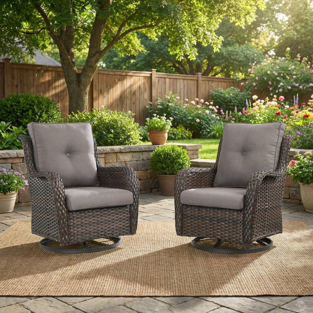 Canejoy Brown 2-Piece Wicker Outdoor Swivel Chair Patio Rocking Chair with 3. 9in Thick Olefin Gray Cushions For Porch price history on PriceWatchPro