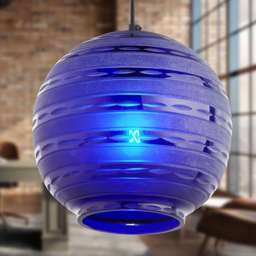 Indra 40-Watt 1-Light Orb-Shaped Pendant Light with Blue Hand Blown Glass Shade price history on PriceWatchPro