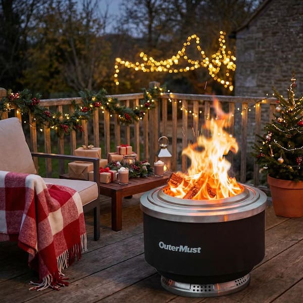 24 in. Outdoor Stainless Steel Wood Burning Fire Pit with Protective Insulation Stand and Ash Pan for 5-7 Persons