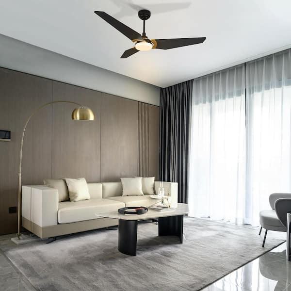 Brently 56 in. Dimmable LED Indoor/Outdoor Black Smart Ceiling Fan with Light and Remote, Works w/ Alexa/Google Home