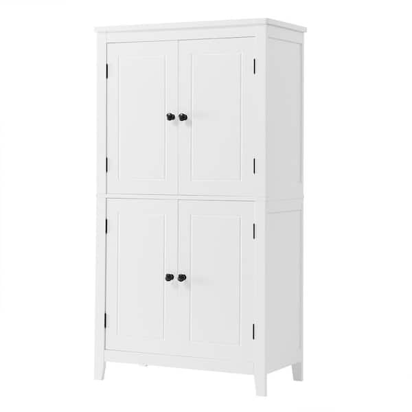 Aoibox 23.6 in. W x 11.8 in. D x 43.3 in. H White MDF Freestanding Linen Cabinet with 4 Doors Adjustable Shelves in White