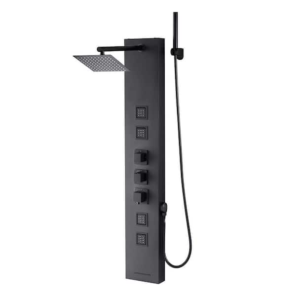 SKYSHALO Shower Panel Tower System with Rainfall Shower Head, 49 in. Brushed Stainless Steel Shower Column, 4-Function Faucet