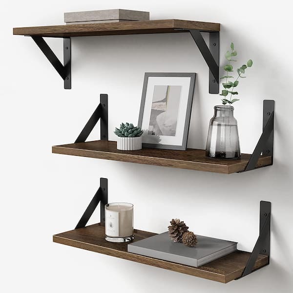 Cubilan 17 in. W x 6 in. D Rustic Brown Wood Decorative Wall Shelf ...