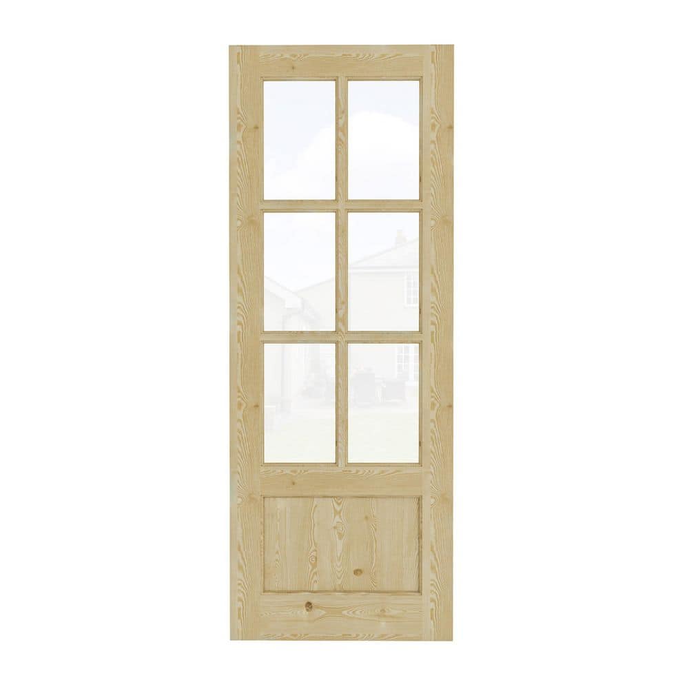 32 in. x 80 in. Modern Universal/Reversible 6-Lite Tempered Clear Glass Unfinished Pine Wood Front Door Slab price history on PriceWatchPro