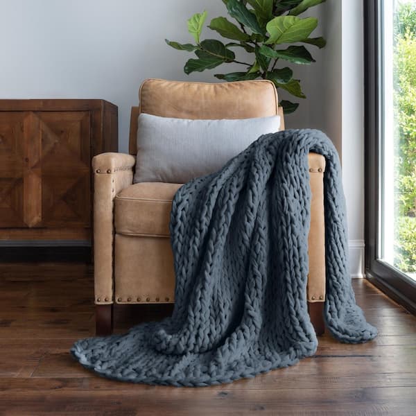 Stone Chunky Knit Acrylic Throw Blanket