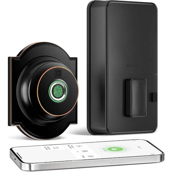 3 in 1 Aluminum Smart Lock Deadbolt with App Biometric Door Knob, Keyless Entry Door Lock, in Black