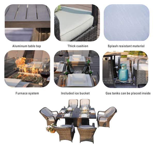 Gray Wicker Outdoor Gas Fire Pit Table with Ice Bucket Gray Wicker Outdoor Gas Fire Pit Table with Ice Bucket