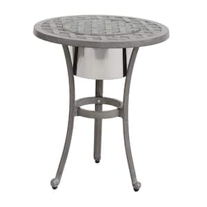 21 in. Cast Aluminum Outdoor Dining Table Round Table with Ice Bucket