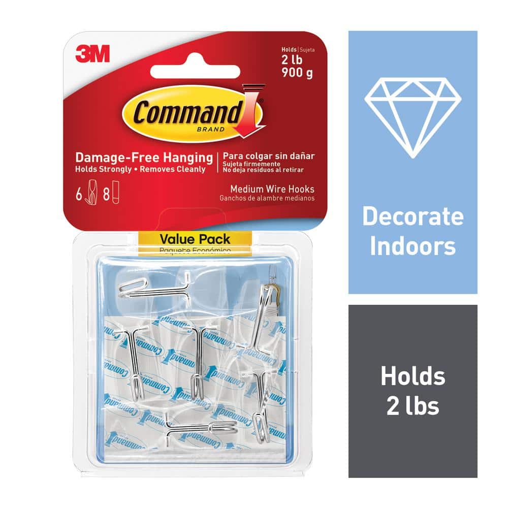Command 2 lb. Medium Clear Wire Hooks Value Pack (6 Hooks, 8 Strips)  17065CLR-VPES - The Home Depot