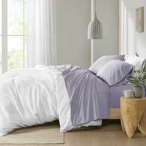 Purple Twin 200 Thread Count Relaxed Cotton Percale Sheet Set