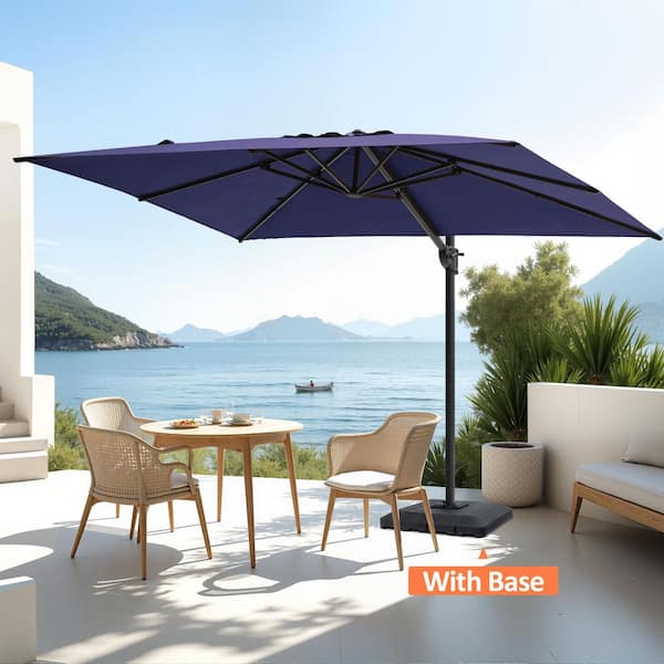 Pellebant 9 ft. x 11 ft. Rectangular Aluminum Outdoor Cantilever Offset 360° Rotation Patio Umbrella in Navy with 240 lbs. Base