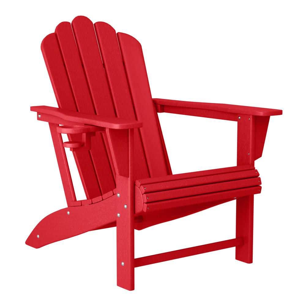 Aderson Outdoor Patio Weather Resistant Classic Poly Plastic Adirondack Chair w/ Cupholder in Red price history on PriceWatchPro