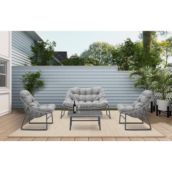 Unbranded 4-Piece Classic Rattan Patio Conversation Sofa Set CushionGuard in Grey Cushions Outdoor Garden Patio Furniture