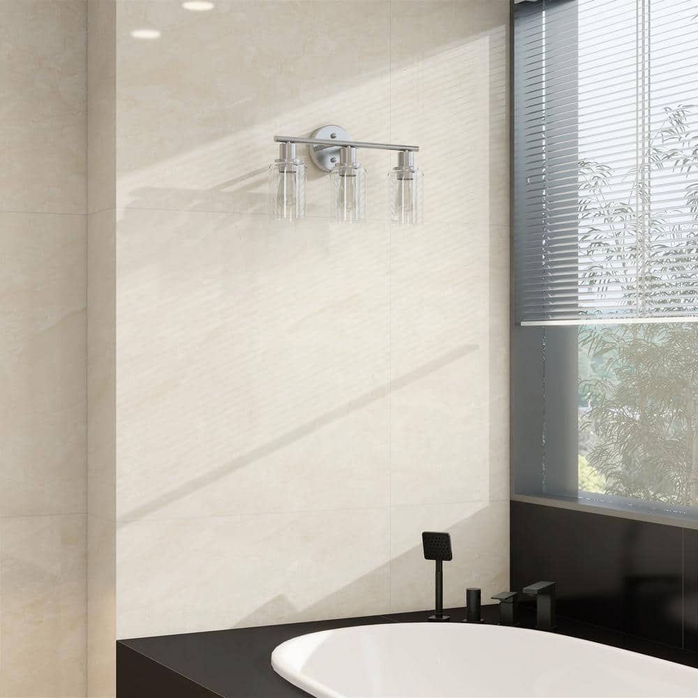 Brushed Nickel 3-Light Modern Bathroom Vanity Light with Clear Glass Shades