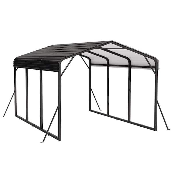 10 ft. W x 15 ft. D Gray Galvanized Metal Roof Carport with Reinforced Base, Car Canopy and Shelter