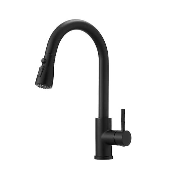 Single Handle Pull Down Sprayer Kitchen Sink Faucet with 360° Spout Swivel 14.5 in Stainless Steel in Matte Black