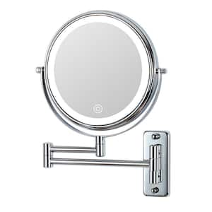 8.7 in. W x 12 in. H Round Metal Framed LED Magnifying Wall Bathroom Vanity Mirror in Chrome