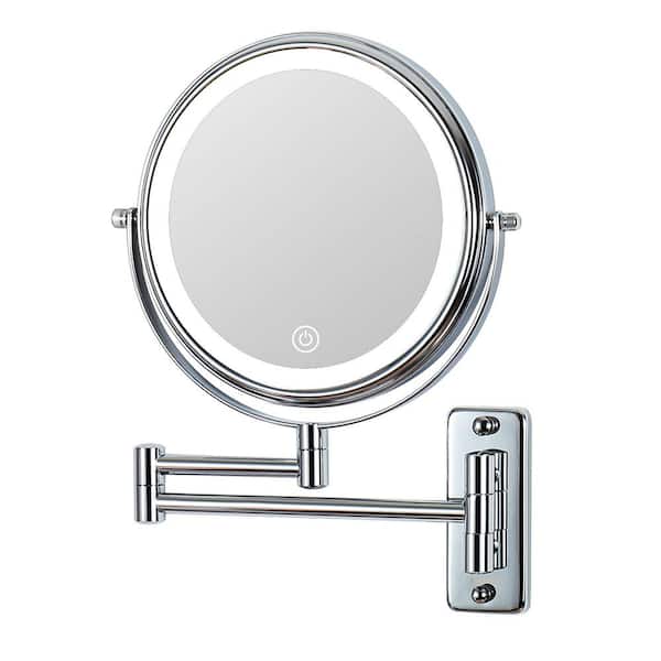 JimsMaison 8.7 in. W x 12 in. H Round Metal Framed LED Magnifying Wall Bathroom Vanity Mirror in Chrome