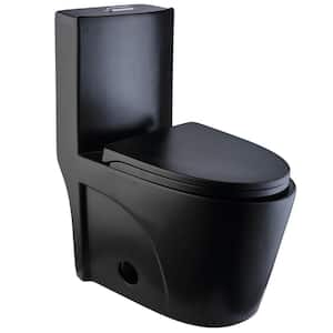 12 in. 1-piece 1.1/1.6 GPF Dual Flush Elongated Toilet in. Black, Seat Included