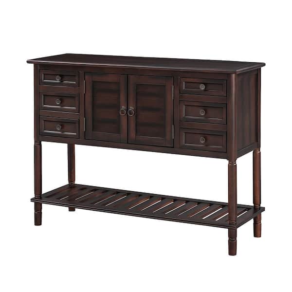Tileon 45.2 in. W x 14.8 in. D x 34.2 in. H in Walnut Wood Ready to Assemble Floor Kitchen Cabinet with 6-Drawer & Slat Shelf