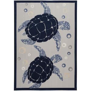 Aloha Navy Blue 5 ft. x 8 ft. Nature Inspired Contemporary Indoor/Outdoor Patio Rug