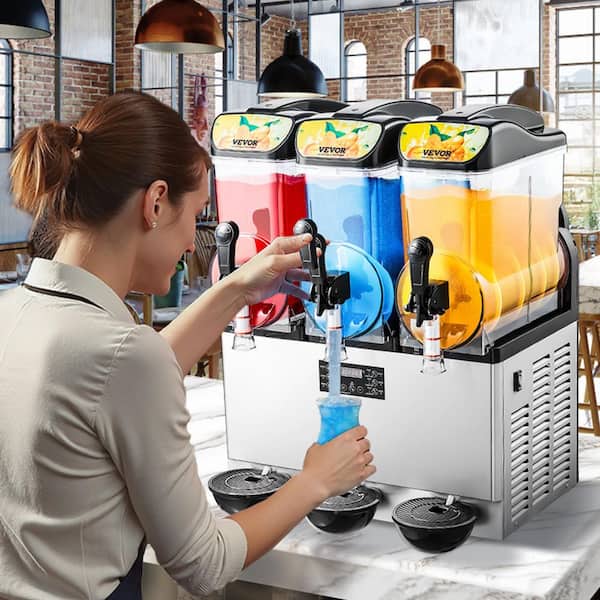 1522 oz. Silver Commercial Slushy Machine 3 x 15 L Tank Margarita Maker 1200-Watt Stainless Steel Snow Cone Machine