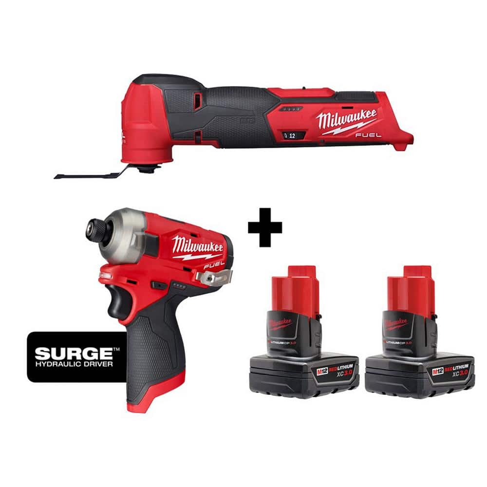 Milwaukee M12 FUEL 12V Lithium-Ion Cordless Oscillating Multi-Tool and Impact Driver with Two 3.0 Ah Batteries