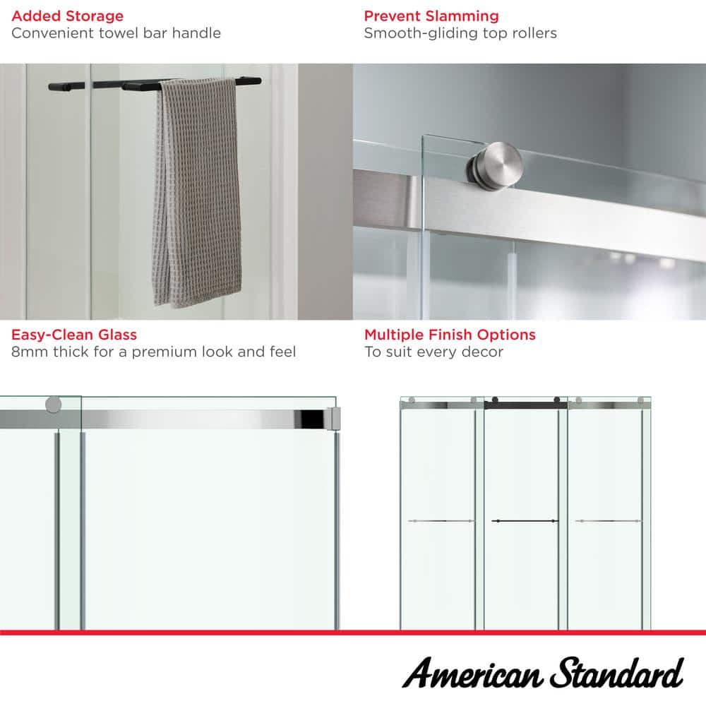 Silver Frameless Sliding Shower Door with Tempered Glass