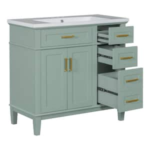 36 in. W x 18 in. D x 35 in. H Single Sink Freestanding Bath Vanity in Green with White Resin Top