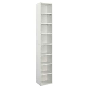 8-Tier White Tall Narrow Pantry Organizer Media Tower Rack with Adjustable Shelves
