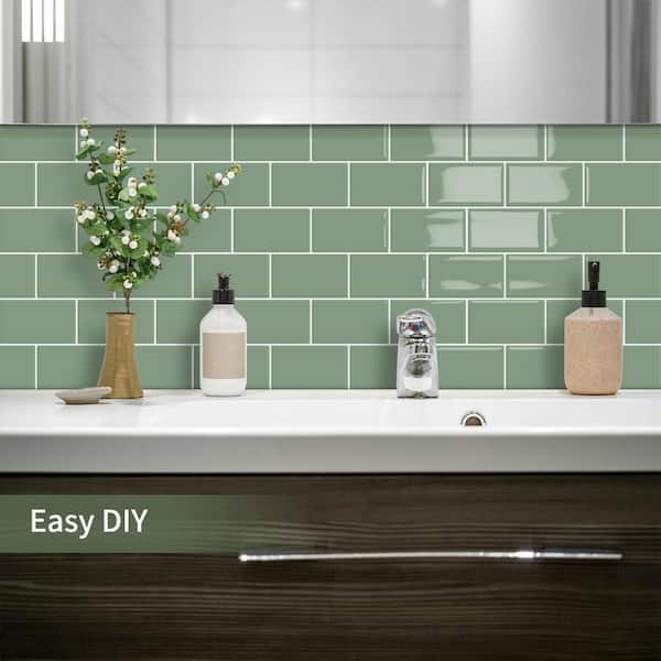 Green 12 in. x 12 in. Vinyl Peel and Stick Backsplash Tile for Kitchen and Bathroom 10-Pack