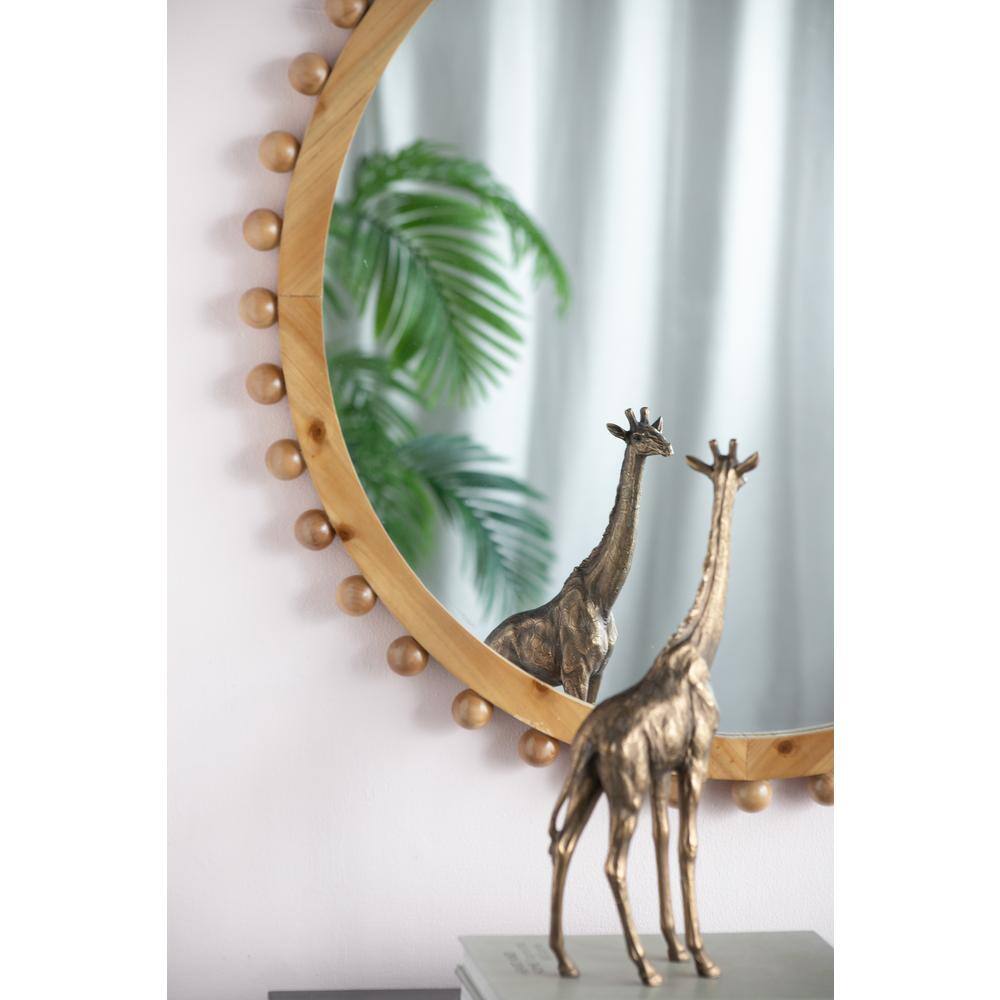 34 in. Round Natural Fir Wood Bathroom Vanity Mirror with Beaded Accents