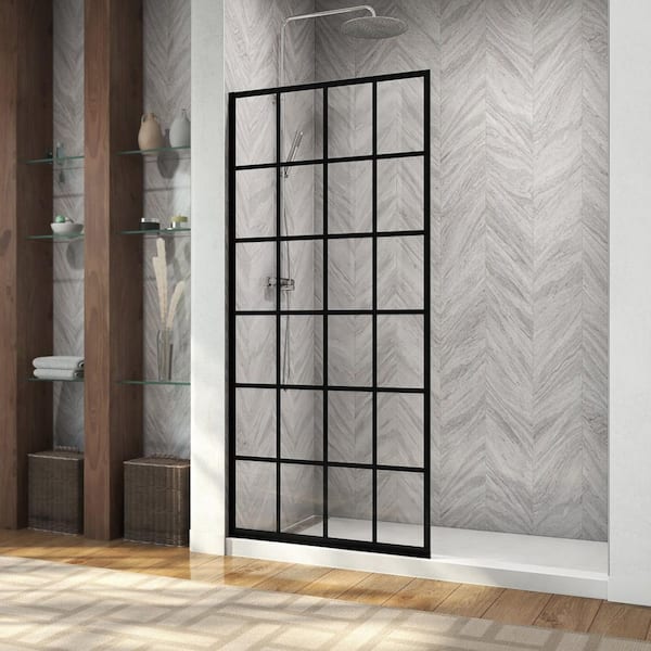 DreamLine Montego Toulon 34 in. W x 72 in. H Fixed Single Panel Frameless Shower Door, Open Entry Design in Matte Black