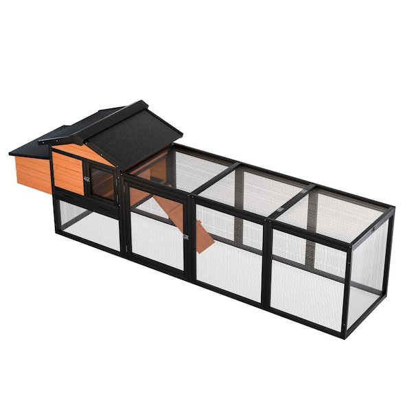 Avex Black Brown 34.25 in. H x 106.3 in. W x 26.22 in. D Wood Chicken Coops Outdoor Hen House with Nesting Box