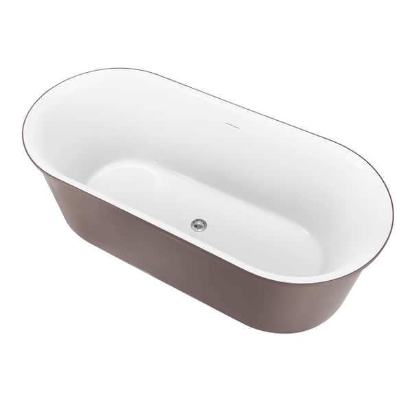 BOT 59 in. W. x 27.56 in. Corian Freestanding Soaking Bathtub Non-Whirlpool with Center Drain in Gray