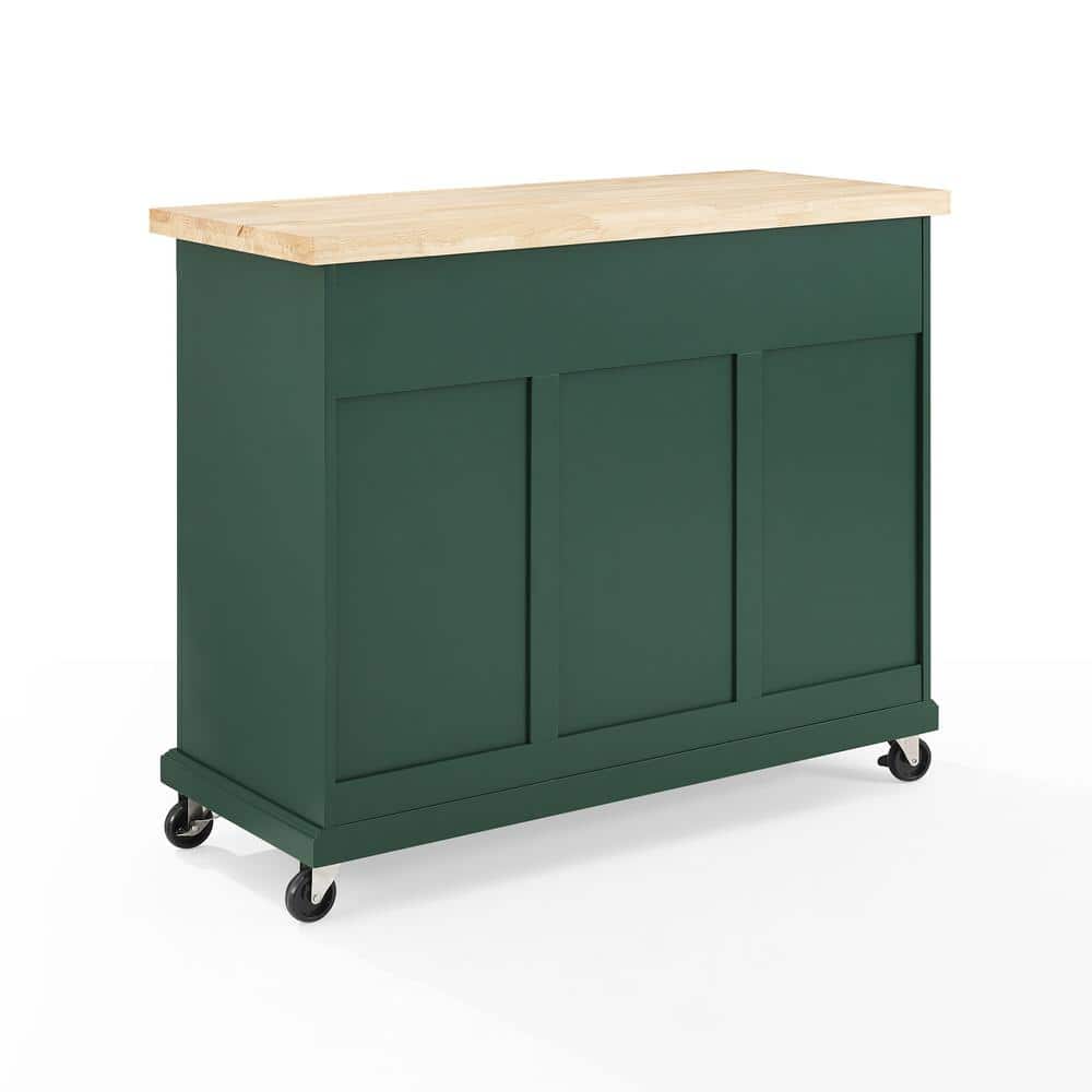 Emerald Green Birch Wood Kitchen Island Cart with Storage