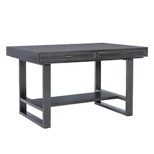 Jesey Distressed Charcoal Gray wood top 42 in. W Trestle Table Base Counter Dining Table seats 6